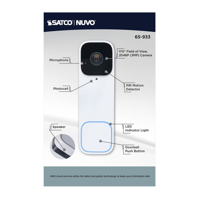 Security Camera Nuvo 65-933 Starfish - Smart Doorbell Security Camera Wired - White Doorbell With White Chime - White Finish Nuvo