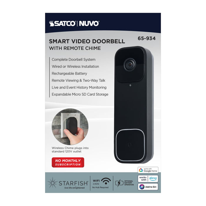 Security Camera Nuvo 65-934 Starfish - Smart Doorbell Security Camera Wired - Black Doorbell With Black Chime Nuvo