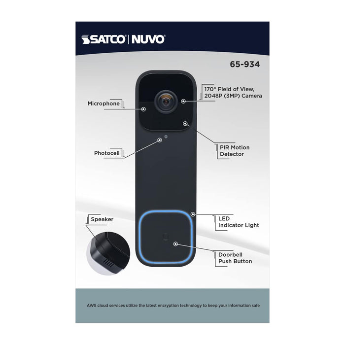 Security Camera Nuvo 65-934 Starfish - Smart Doorbell Security Camera Wired - Black Doorbell With Black Chime Nuvo