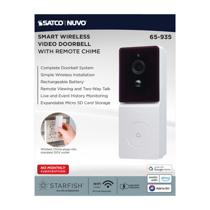 Security Camera Nuvo 65-935 Starfish - SMART Doorbell Security Camera - White Doorbell with White Chime - White Finish Nuvo