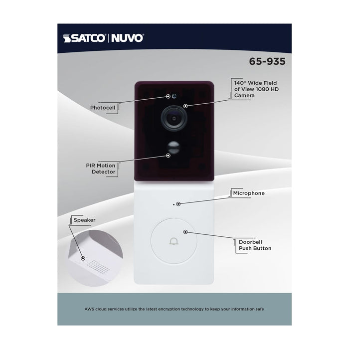 Security Camera Nuvo 65-935 Starfish - SMART Doorbell Security Camera - White Doorbell with White Chime - White Finish Nuvo