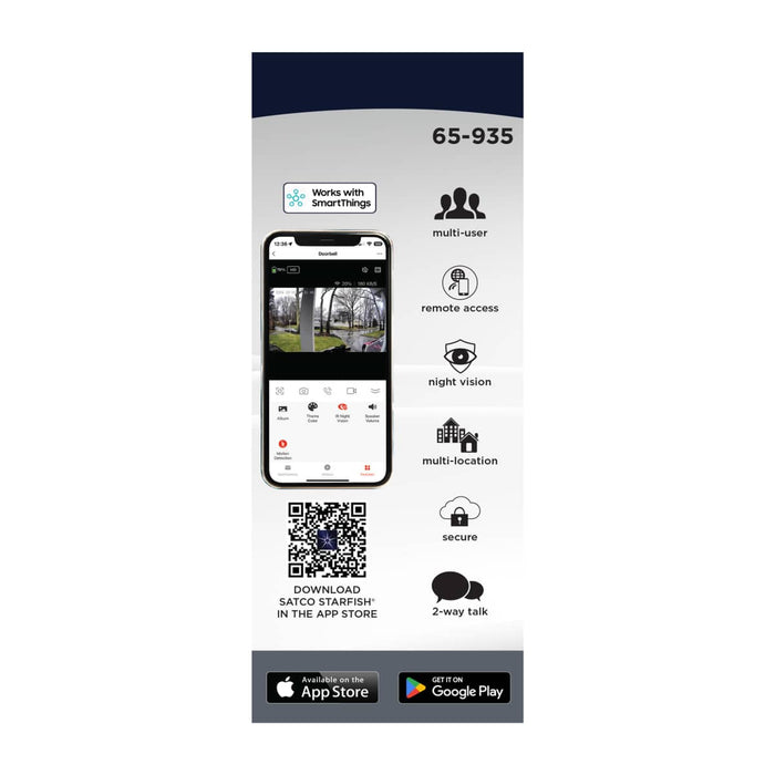 Security Camera Nuvo 65-935 Starfish - SMART Doorbell Security Camera - White Doorbell with White Chime - White Finish Nuvo