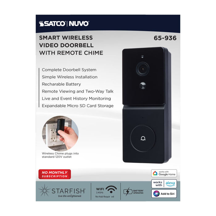 Security Camera Nuvo 65-936 Starfish - SMART Doorbell Security Camera - Black Finish Nuvo
