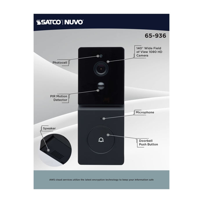 Security Camera Nuvo 65-936 Starfish - SMART Doorbell Security Camera - Black Finish Nuvo