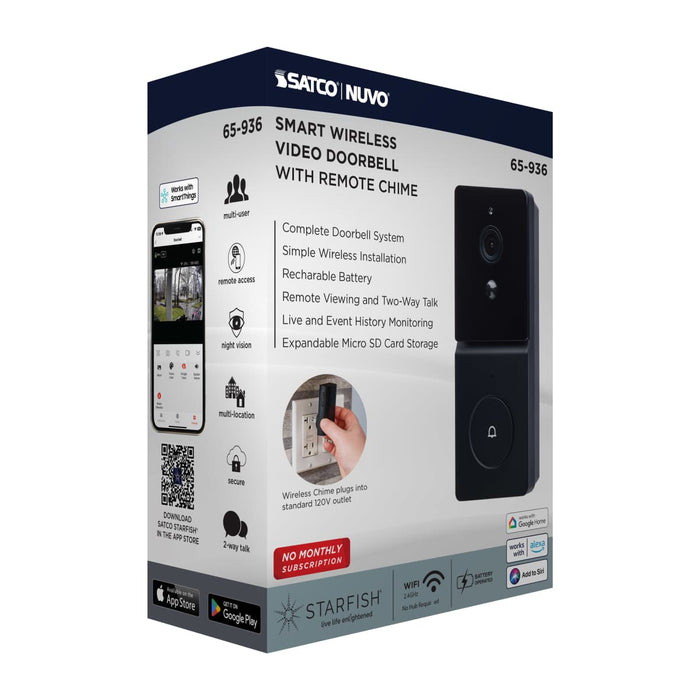Security Camera Nuvo 65-936 Starfish - SMART Doorbell Security Camera - Black Finish Nuvo