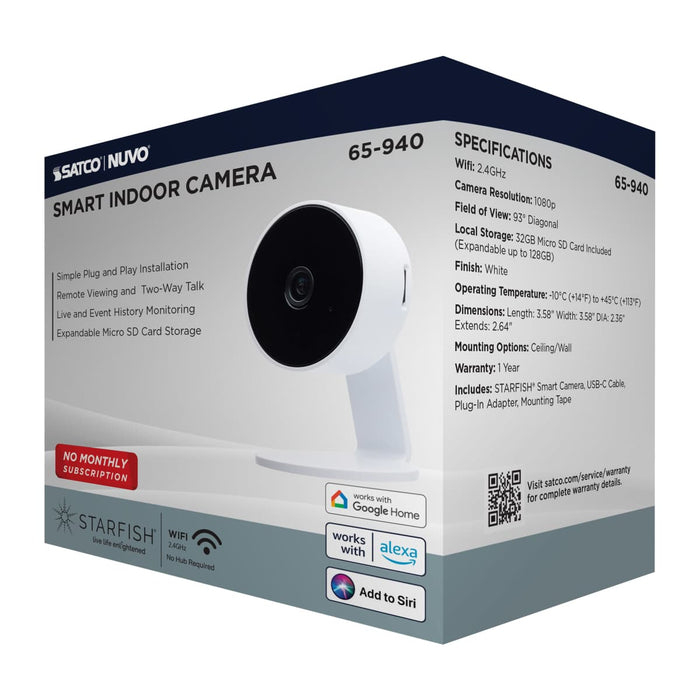 Security Camera Nuvo 65-940 Starfish - SMART Indoor Security Camera - White Finish Nuvo