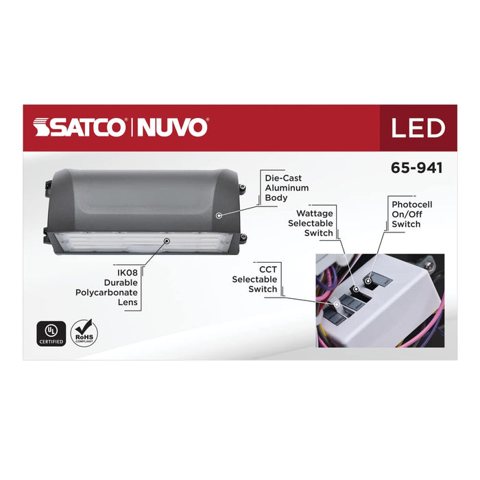 Wall Pack Nuvo 65-941 45/60/80 Watt - 3K/4K/5K CCT Selectable LED Full Cutoff Wall Pack - 120-277 Volt - Bronze Finish Nuvo
