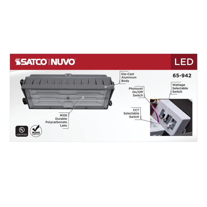 Wall Pack Nuvo 65-942 45/60/80 Watt - 3K/4K/5K CCT Selectable LED Semi Cutoff Wall Pack - 120-277 Volt - Bronze Finish Nuvo
