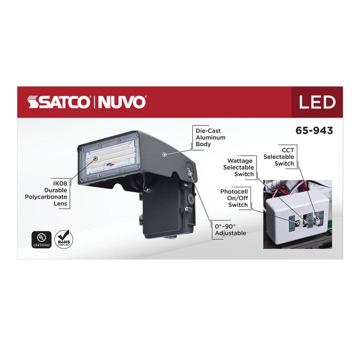 Wall Pack Nuvo 65-943 15/20/25 Watt - 3K/4K/5K CCT Selectable LED Small Adjustable Wall Pack - 120-277 Volt - Bronze Finish Nuvo