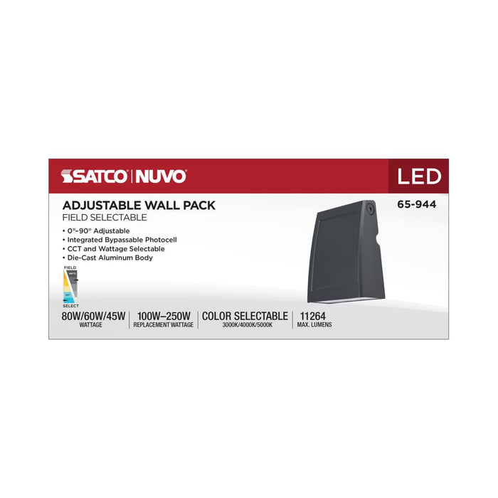 Wall Pack Nuvo 65-944 45/60/80 Watt - 3K/4K/5K CCT Selectable LED Large Adjustable Wall Pack - 120-277 Volt - Bronze Finish Nuvo