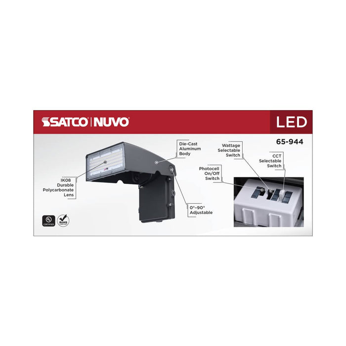 Wall Pack Nuvo 65-944 45/60/80 Watt - 3K/4K/5K CCT Selectable LED Large Adjustable Wall Pack - 120-277 Volt - Bronze Finish Nuvo