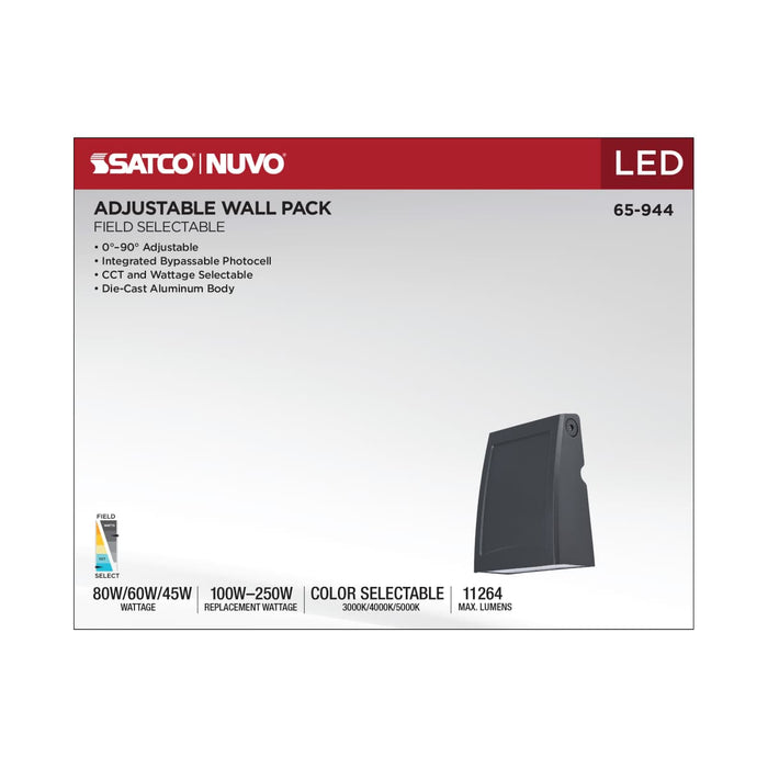 Wall Pack Nuvo 65-944 45/60/80 Watt - 3K/4K/5K CCT Selectable LED Large Adjustable Wall Pack - 120-277 Volt - Bronze Finish Nuvo