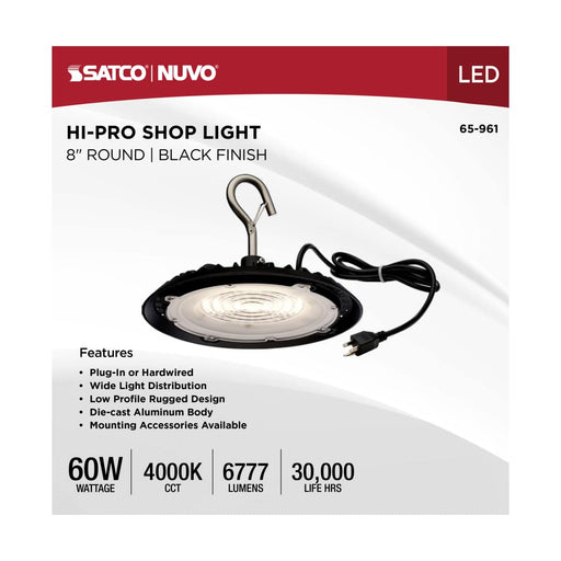 Shop Light Nuvo 65-961 60 Watt - Hi-Pro Shop Light with Plug - 8" Dia. - 4000K - Black Finish - 120 Volt Nuvo