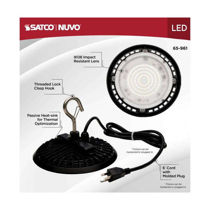 Shop Light Nuvo 65-961 60 Watt - Hi-Pro Shop Light with Plug - 8" Dia. - 4000K - Black Finish - 120 Volt Nuvo