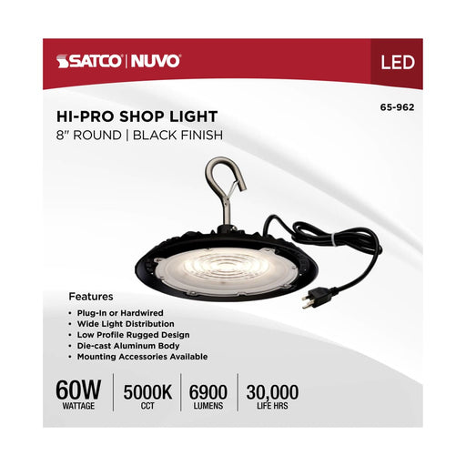 Shop Light Nuvo 65-962 60 Watt - Hi-Pro Shop Light with Plug - 8" Dia. - 5000K - Black Finish - 120 Volt Nuvo