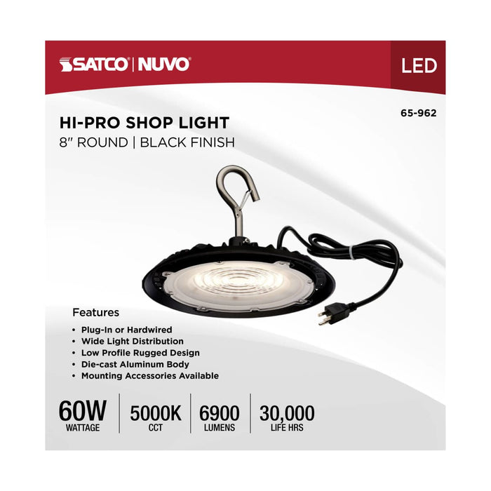Shop Light Nuvo 65-962 60 Watt - Hi-Pro Shop Light with Plug - 8" Dia. - 5000K - Black Finish - 120 Volt Nuvo