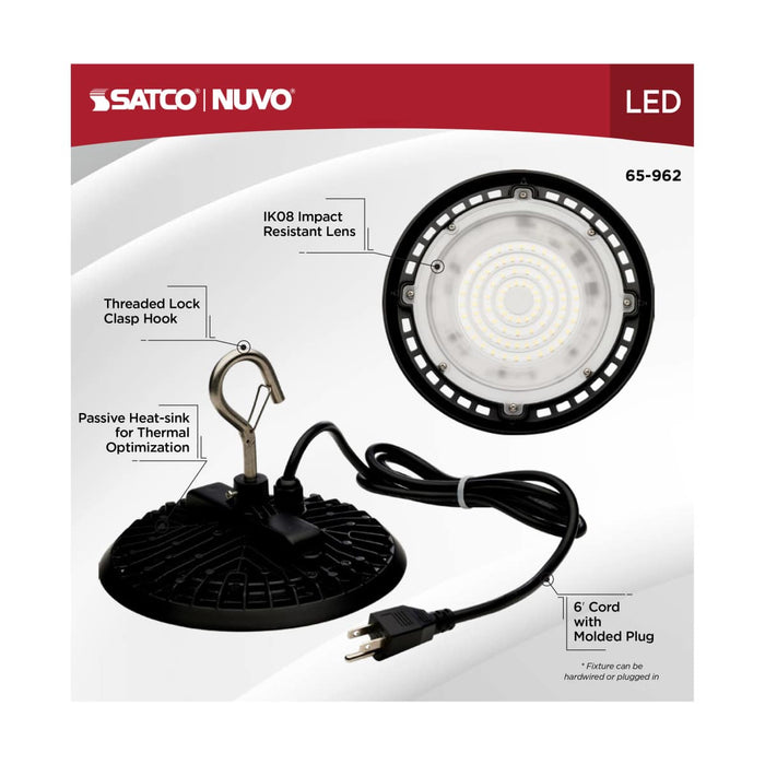Shop Light Nuvo 65-962 60 Watt - Hi-Pro Shop Light with Plug - 8" Dia. - 5000K - Black Finish - 120 Volt Nuvo