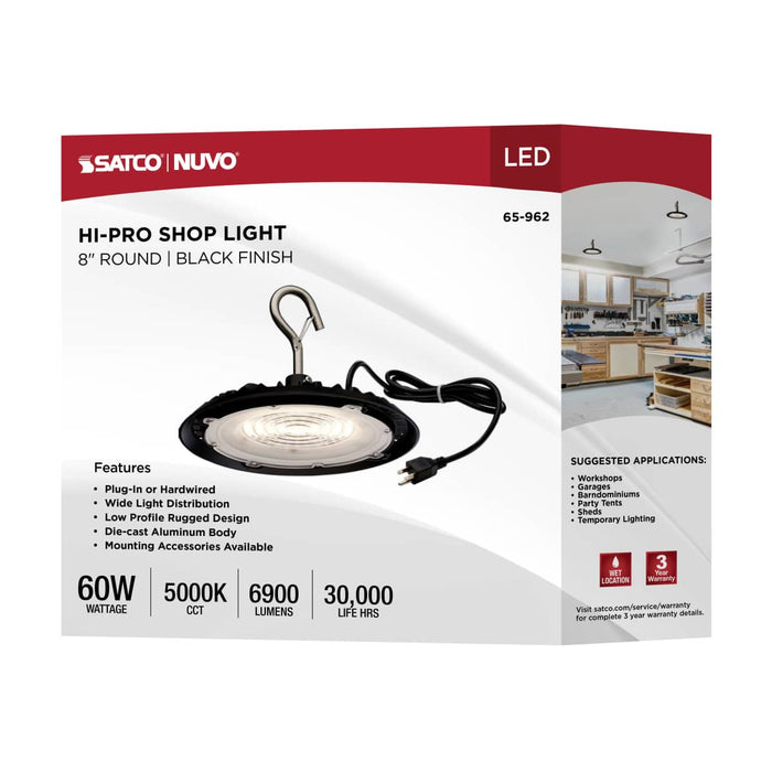 Shop Light Nuvo 65-962 60 Watt - Hi-Pro Shop Light with Plug - 8" Dia. - 5000K - Black Finish - 120 Volt Nuvo