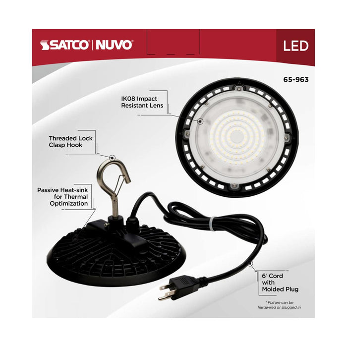 Shop Light Nuvo 65-963 80 Watt - Hi-Pro Shop Light with Plug - 8" Dia. - 3000K - Black Finish - 120 Volt Nuvo