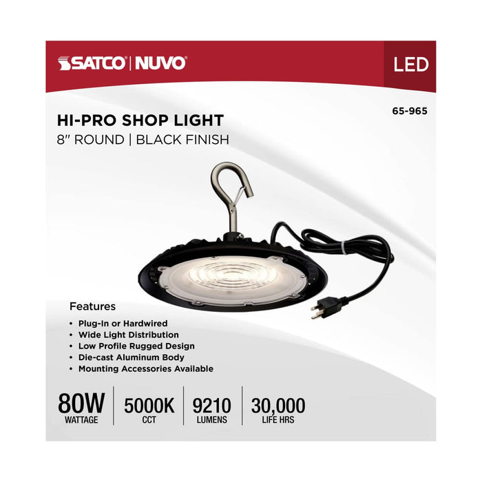 Shop Light Nuvo 65-965 80 Watt - Hi-Pro Shop Light with Plug - 8" Dia. - 5000K - Black Finish - 120 Volt Nuvo