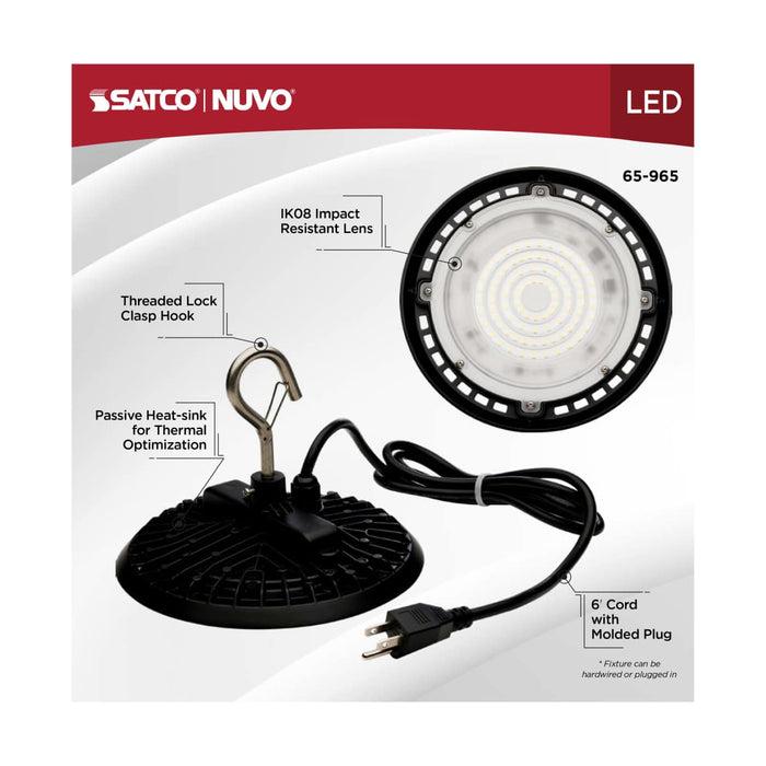 Shop Light Nuvo 65-965 80 Watt - Hi-Pro Shop Light with Plug - 8" Dia. - 5000K - Black Finish - 120 Volt Nuvo