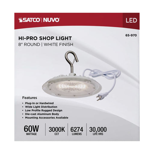 Shop Light Nuvo 65-970 60 Watt - Hi-Pro Shop Light with Plug - 8" Dia. - 3000K - White Finish - 120 Volt Nuvo