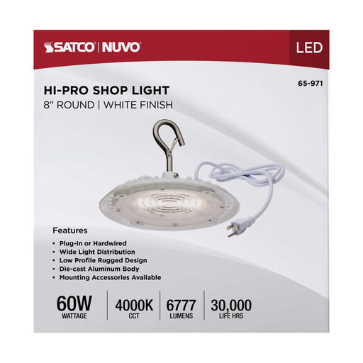 Shop Light Nuvo 65-971 60 Watt - Hi-Pro Shop Light with Plug - 8" Dia. - 4000K - White Finish - 120 Volt Nuvo