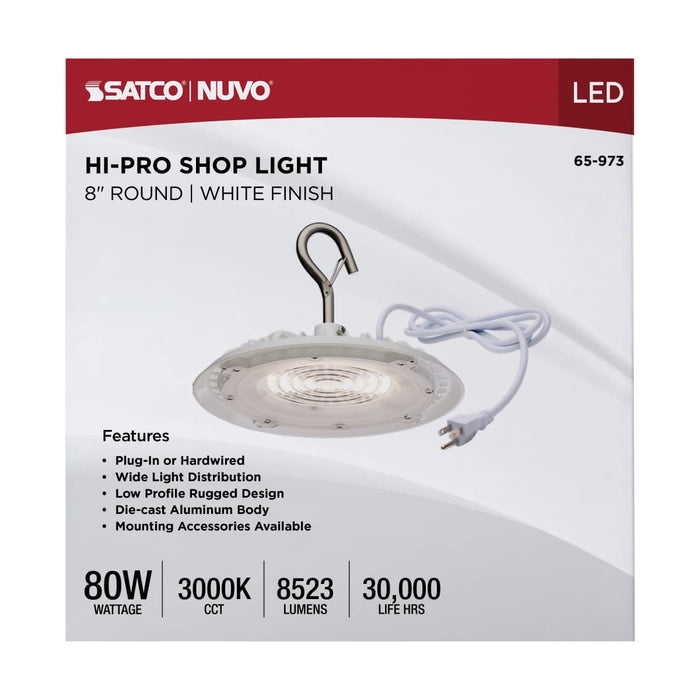 Shop Light Nuvo 65-973 80 Watt - Hi-Pro Shop Light with Plug - 8" Dia. - 3000K - White Finish - 120 Volt Nuvo