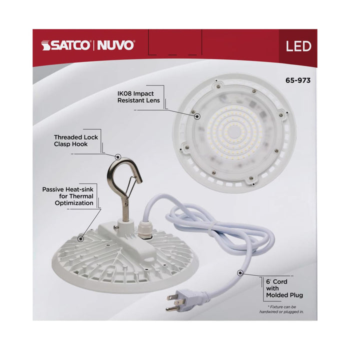 Shop Light Nuvo 65-973 80 Watt - Hi-Pro Shop Light with Plug - 8" Dia. - 3000K - White Finish - 120 Volt Nuvo