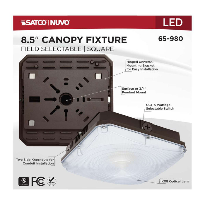 Canopy Nuvo 65-980 8.5 Inch LED Field Selectable Canopy Fixture - 25/30/40 Watts - 3K/4K/5K CCT - Bronze Finish Nuvo