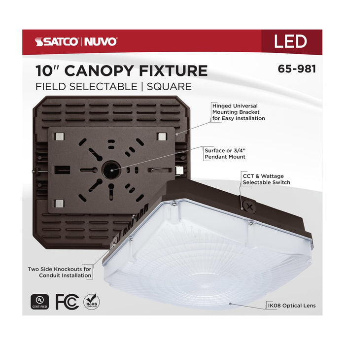 Canopy Nuvo 65-981 10 Inch LED Field Selectable Canopy Fixture - 45/60/70 Watts - 3K/4K/5K CCT - Bronze Finish Nuvo