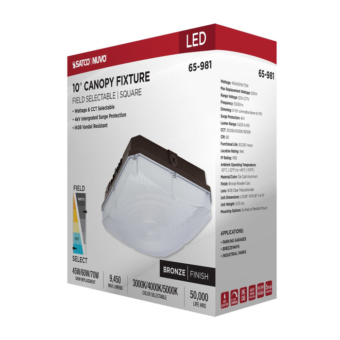 Canopy Nuvo 65-981 10 Inch LED Field Selectable Canopy Fixture - 45/60/70 Watts - 3K/4K/5K CCT - Bronze Finish Nuvo