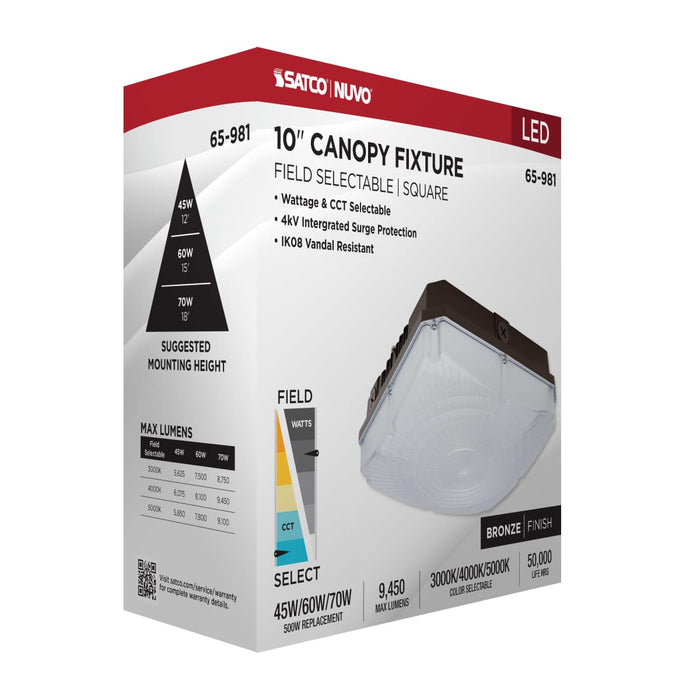 Canopy Nuvo 65-981 10 Inch LED Field Selectable Canopy Fixture - 45/60/70 Watts - 3K/4K/5K CCT - Bronze Finish Nuvo