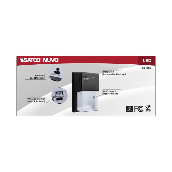 Wall Pack Nuvo 65-985 LED Entryway Wall Pack - 10/15/20 Wattage Selectable - 30K/40K/50K CCT Selectable - Black Finish Nuvo