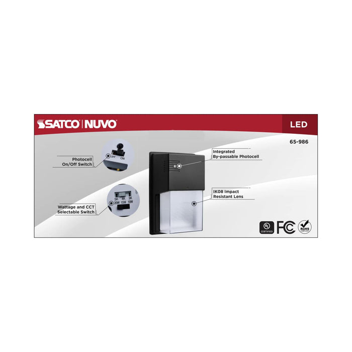 Wall Pack Nuvo 65-986 LED Entryway Wall Pack - 10/15/20 Wattage Selectable - 30K/40K/50K CCT Selectable - Bronze Finish Nuvo