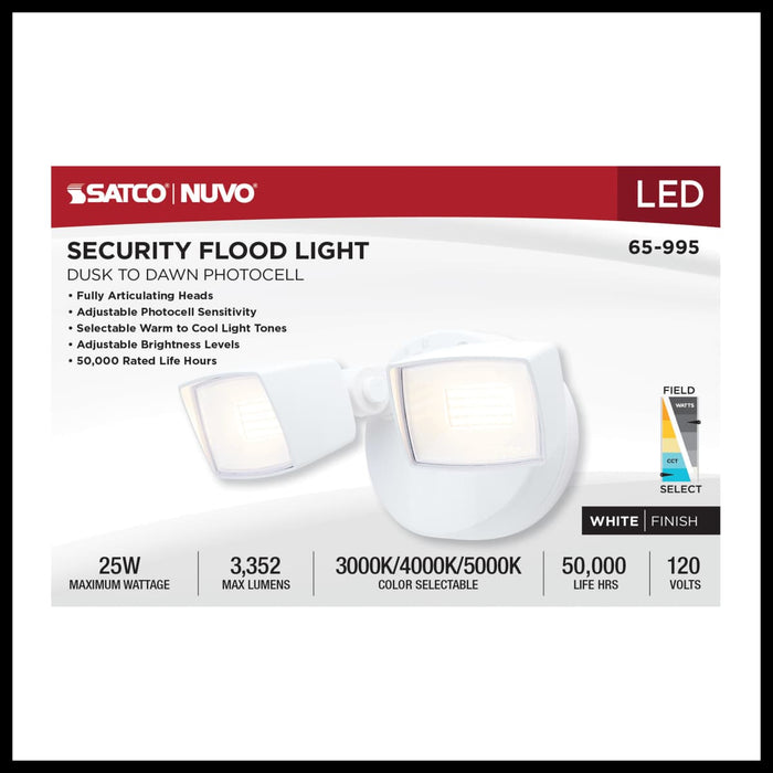 Security Lighting Nuvo 65-995 LED Security Light - Dual Head - Field Selectable - White Finish Nuvo