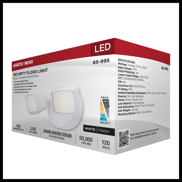 Security Lighting Nuvo 65-995 LED Security Light - Dual Head - Field Selectable - White Finish Nuvo