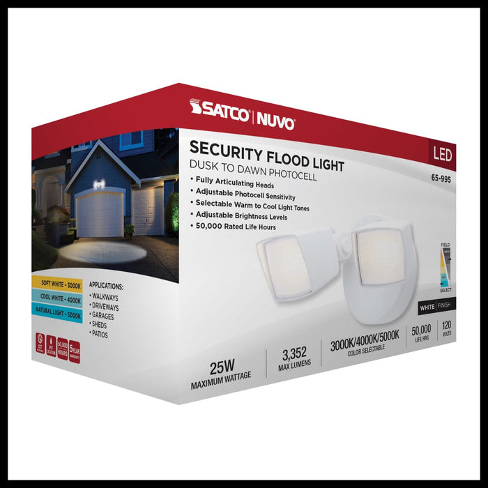 Security Lighting Nuvo 65-995 LED Security Light - Dual Head - Field Selectable - White Finish Nuvo
