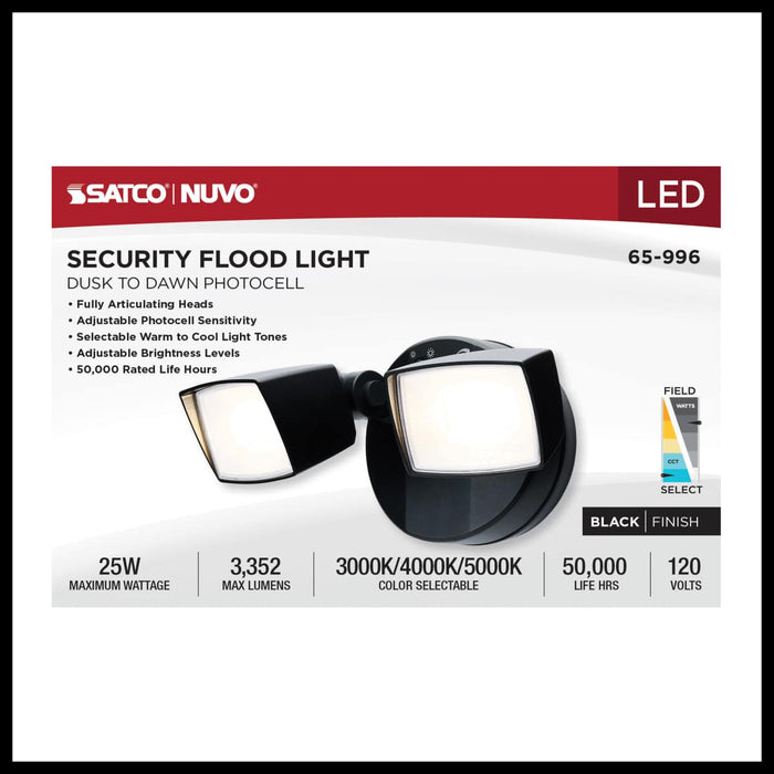 Security Lighting Nuvo 65-996 LED Security Light - Dual Head - Field Selectable - Black Finish Nuvo