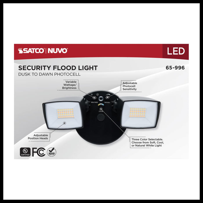 Security Lighting Nuvo 65-996 LED Security Light - Dual Head - Field Selectable - Black Finish Nuvo