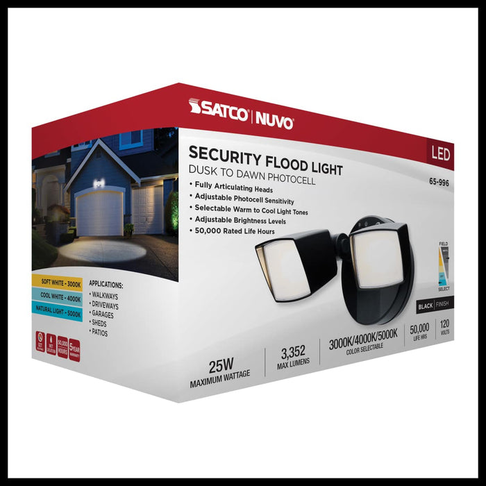 Security Lighting Nuvo 65-996 LED Security Light - Dual Head - Field Selectable - Black Finish Nuvo