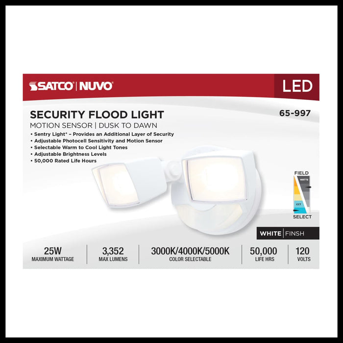 Security Lighting Nuvo 65-997 LED Security Light with Nightlight - PIR Sensor - Dual Head - Field Selectable - White Finish Nuvo