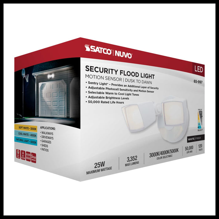 Security Lighting Nuvo 65-997 LED Security Light with Nightlight - PIR Sensor - Dual Head - Field Selectable - White Finish Nuvo