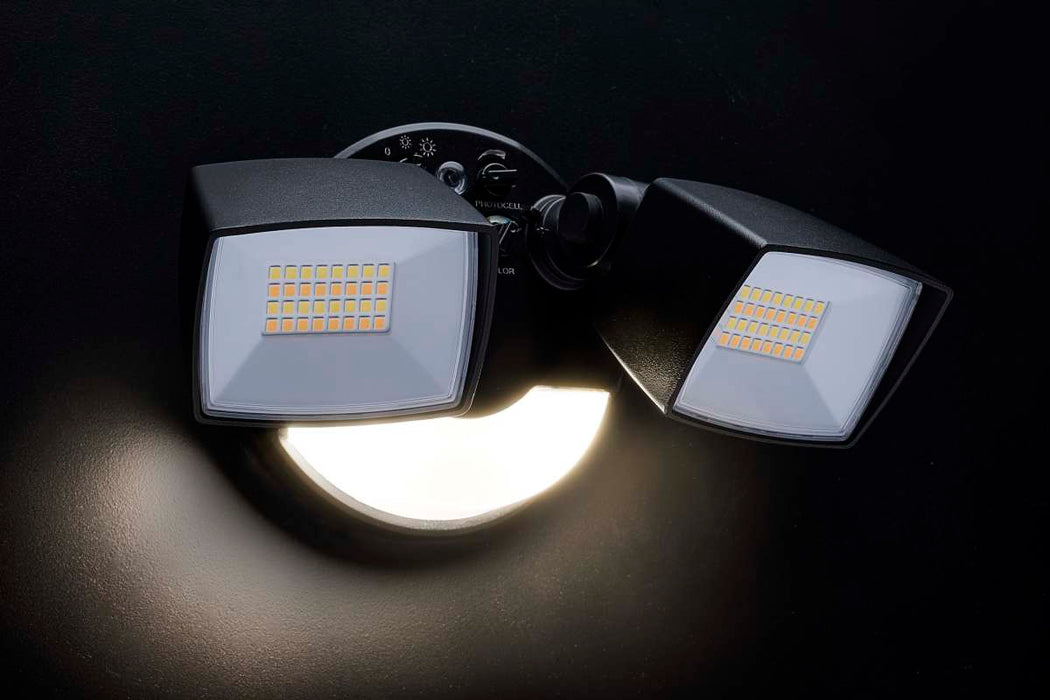 Security Lighting Nuvo 65-998 LED Security Light with Nightlight - PIR Sensor - Dual Head - Field Selectable - Black Finish Nuvo