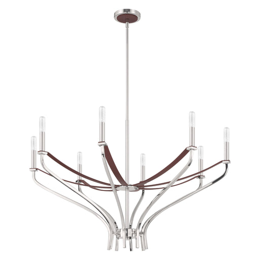Chandelier Thesis 207374A Sussex 36 inch 8 light Polished Nickel and Dark Brown Faux Leather Chandelier THESIS