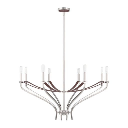 Chandelier Thesis 207374A Sussex 36 inch 8 light Polished Nickel and Dark Brown Faux Leather Chandelier THESIS