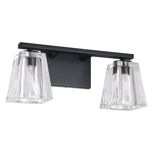 Vanity Light Thesis 206983A Valentin 15 inch 2 light Matte Black Vanity Light with Clear Pressed Glass Shades THESIS
