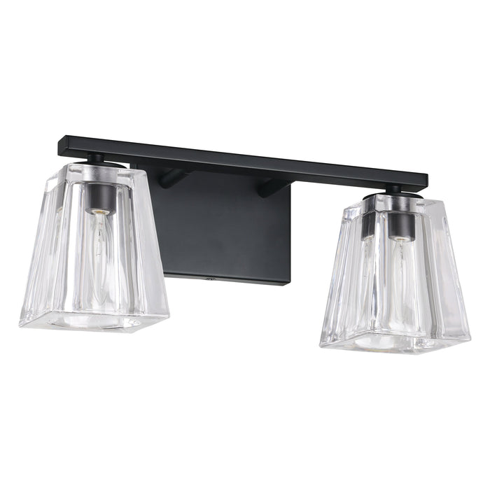 Vanity Light Thesis 206983A Valentin 15 inch 2 light Matte Black Vanity Light with Clear Pressed Glass Shades THESIS