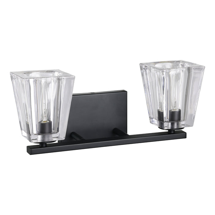Vanity Light Thesis 206983A Valentin 15 inch 2 light Matte Black Vanity Light with Clear Pressed Glass Shades THESIS