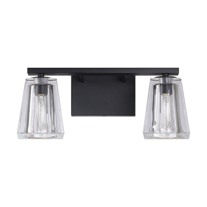 Vanity Light Thesis 206983A Valentin 15 inch 2 light Matte Black Vanity Light with Clear Pressed Glass Shades THESIS